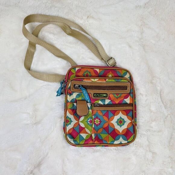 Lily Bloom Crossbody Purse Abstract Print Bag Coated Canvas Coated Zipper Key - Picture 1 of 8